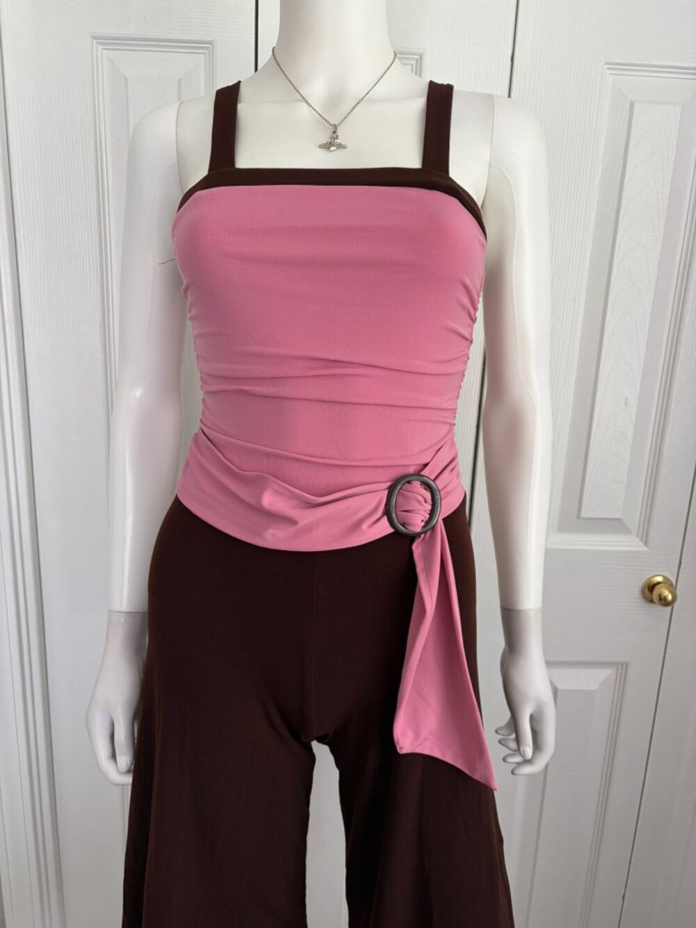 Amy Byer youth size 10 pink and brown capri flare leg romper y2k